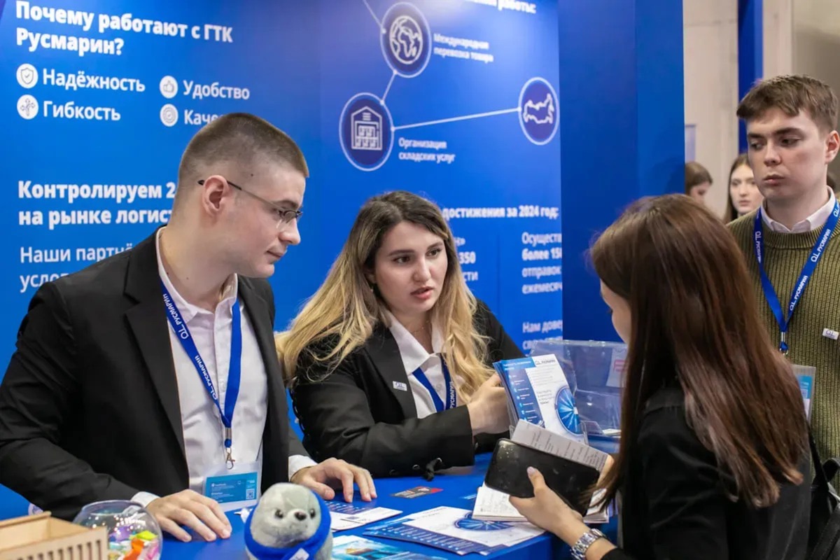Exhibition trade show floor with visitors